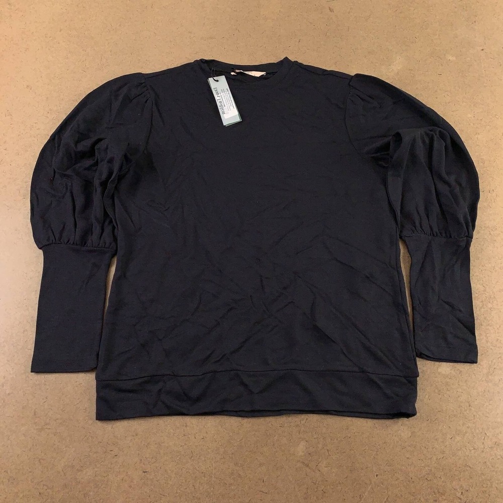 Doux Womens Size Small Zohar Black Long Puff Sleeve Crew Neck Top NWT